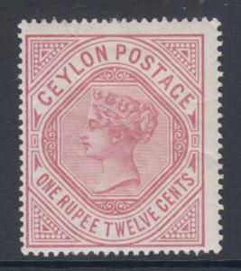 Ceylon SG 201b MLH. 1887 1r12c dull rose QV, wmk upright, crackly OG, fresh.