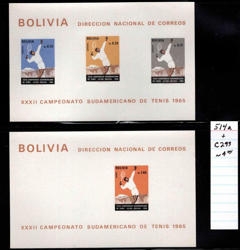 Bolivia Scott 514a, C293 MNH** Tennis souvenir sheets 1968