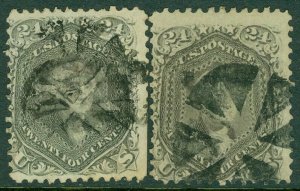 EDW1949SELL : USA 1862 Scott #78. 2 stamps. Used. Faulty. Catalog $800.00.