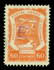 COLOMBIA 1921 AIRMAIL - SCADTA - Spain E handstamp 60c vermil Sc# CLE7 mint MH