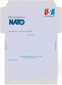 2 STAMPED ENVELOPES & AIR LETTER SHEETS FOR FOREIGN USE,15 & 18 CENT NATO ANNIV