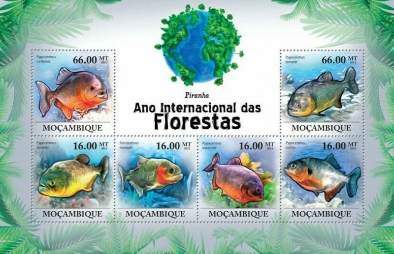 Mozambique 2011 MNH - Piranhas (Fauna). Michel: 4287-4292,  Scott: 2171. MNH