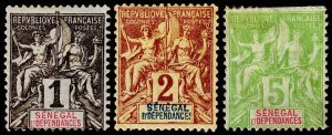 Senegal Scott 35-36, 39 (1892-1900) Mint H G-F, CV $7.35 C