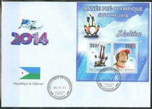 DJIBOUTI   2013 SOCHI 2014 PRE OLYMPIC ISSUE SKELETON  S/S FIRST DAY COVER