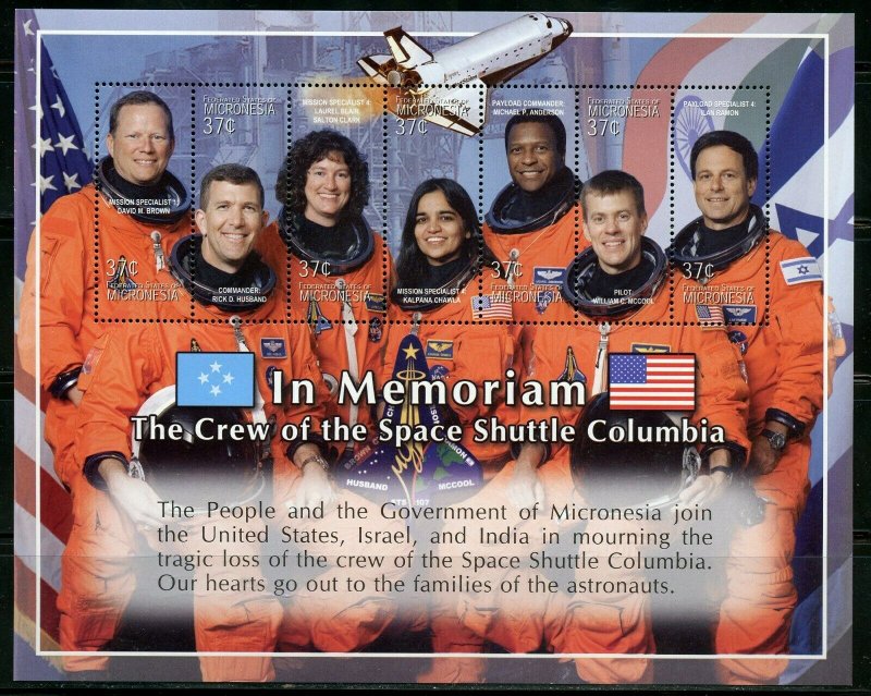 MICRONESIA  IN MEMORIAM THE CREW OF THE SPACE SHUTTLE COLUMBIA  SHEET  MINT NH  