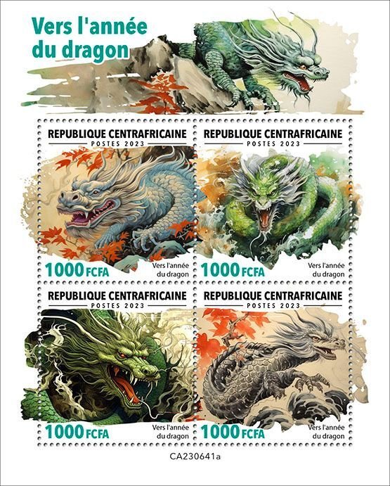 C A R - 2023 - Towards Year of the Dragon - Perf 6v Sheet -Mint Never Hinged