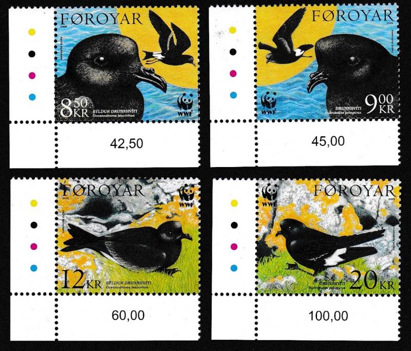 Faroe Is. Birds WWF Petrels 4v Corners SG#479-482 MI#530-533 SC#458-461 SALE