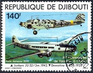 Powered Flight, Junkers JU-52 & Dewoitine D-338, Djibouti stamp SC#C124 Used