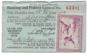 US  RW 5  $1.00 Fed Duck Stamp on Lic -  1938