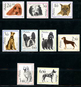 1963 Poland Scott #1115-23 Mint Never Hinged Set of 9 Stamps - Dogs Topical