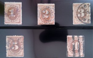 Scott #J1-J5 - Brown - Postage Due Stamps - Used - Lot - 1879