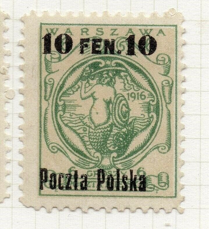 Poland Warsaw 1918 Early Issue Fine Mint Hinged 10f. Optd Surcharged NW-14451