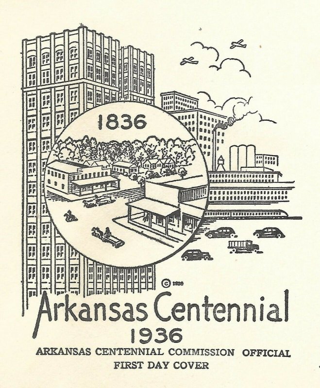 Doyle's_Stamps: 1936 Arkansas Centennial First Day Cover, Scott #782