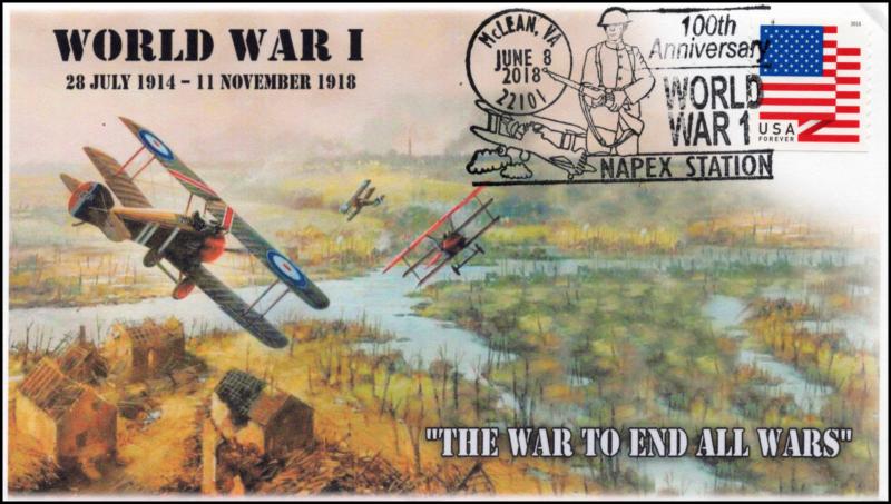 18-304, 2018, World War I, 100 Year Anniv, Pictorial, Postmark, Event Cover