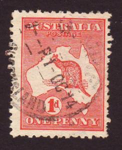 Australia 1913 Sc#2, SG#2 1d Red Kangaroo 1st Wmk USED.