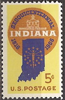 #1308, Single,\Indiana Statehood\  MNH,  5 cent