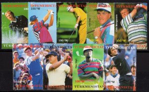 Turkmenistan 1998 GOLFERS OF THE CENTURY Set  (9) Perforated MNH