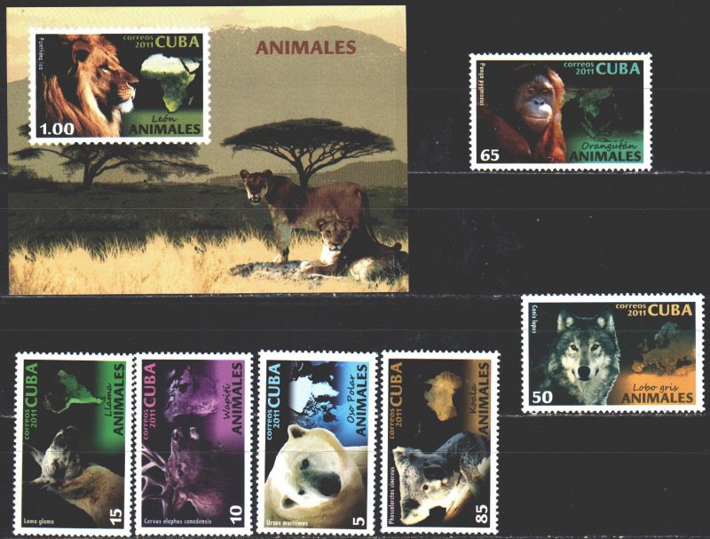 Cuba. 2011. 5529-34, bl283. Lion fauna. MVLH. 