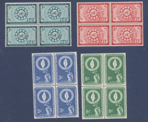 UNITED NATIONS UN - Scott 39-42  - MNH blocks  - Human Rights, ITU - 1955-1956