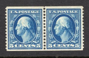 USA 1909 5¢ Coil Pair Perf 12, DLwmk, 25mm - OG MLH - SC# 355   (ref# 204095)