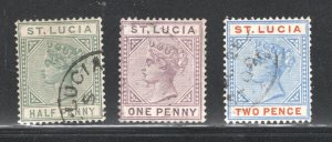 St. Lucia, Scott #27, 29-30   VF, Used, Queen Victoria,  ...... 6010223