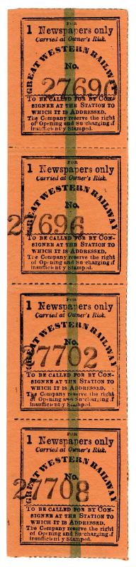(I.B) Great Western Railway : Prepaid Newspaper Parcel (Single Newspaper)