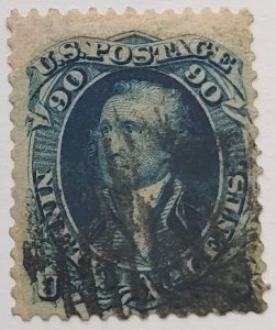 Scott Stamp# 72b - 1861-62 90¢ Used Washington Scarce Dark Blue.  SCV $950.00