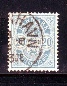 Denmark Sc 40 1884 20 ore blue Arms stamp used