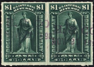 R173 $1.00 Documentary Stamp: Horizontal Pair (1898) Used/Date Stamped