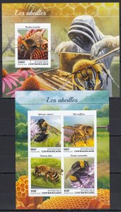 Dz1845 ! Imperf 2018 Central Africa Bees Flowers Insects #7857-0+Bl1771 Mnh