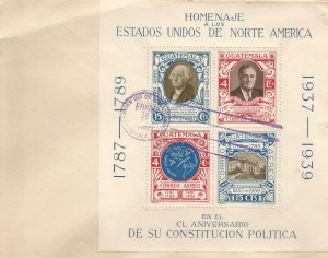 Roosevelt Washington Guatemale Souvenir Sheet  FDC #!