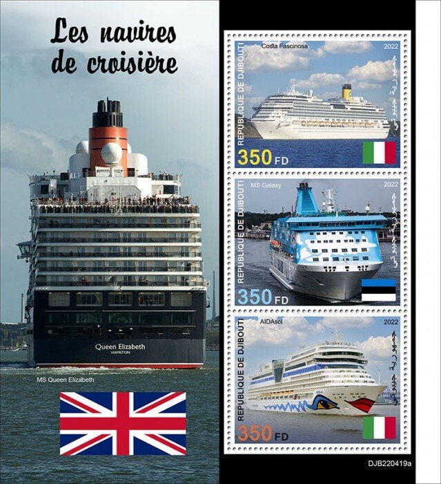 DJIBUTI - 2022 - Cruise Ships - Perf 3v Sheet - Mint Never Hinged