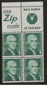 #1278b MNH (Zip & Mail Early) Complete Booklet Pane of 4