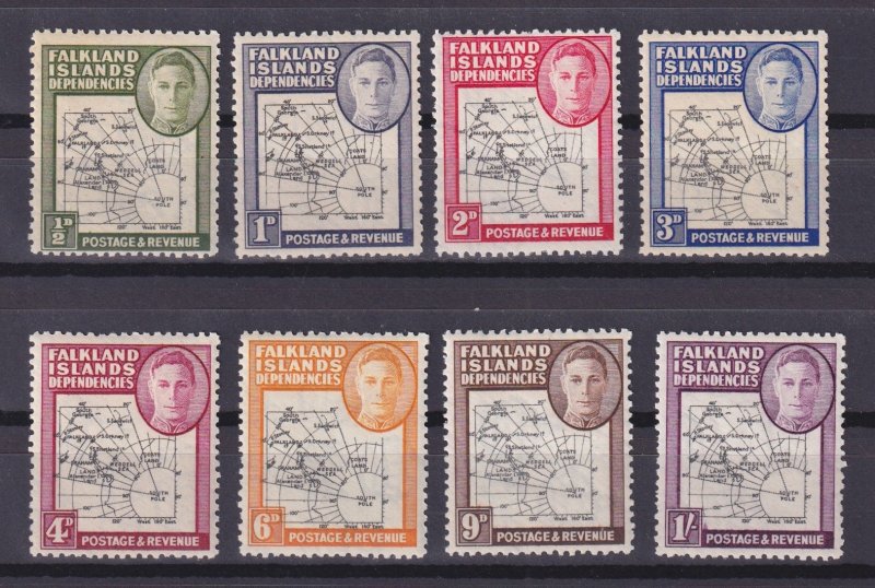 FALKLAND ISLANDS DEPENDENCIES 1946, SG# G1-G8, Map, KGVI, MH