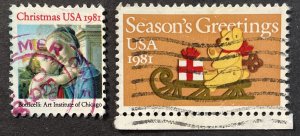 US #1939-1940 Used F/VF Christmas / Season's Greetings 1981 [G19.1.2]