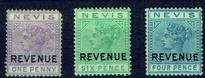 SAINT KITTS Nevis: Revenue; 1883 1d mauve, 4d blue - 41968