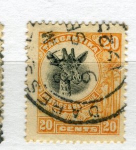 TANGANYIKA; 1922 early Giraffe issue used Shade of 20c. value, fair Postmark