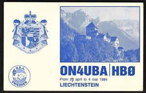 QSL QSO RADIO CARD Vaduz Castle,ON4UBA/HB0,Coat of Arms, Liechtenstein (Q2816)