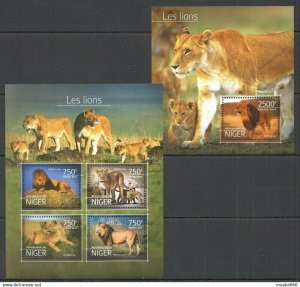 2014 Niger Fauna Animals Wild Cats Les Lions 1+1 Mnst2718