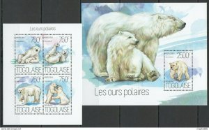 2013 Togo Polar Fauna White Bears Les Ours Polaires Kb+Bl ** Tg744
