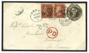 J187 1858 GB LATE RE-ISSUE 6d EMBOSSED Cork Ireland Cover France SG.59 Cat £1900