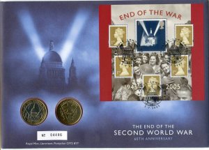 2005 Royal Mail / Mint End of World War 2 WWII Two Pounds £2 coin cover PN