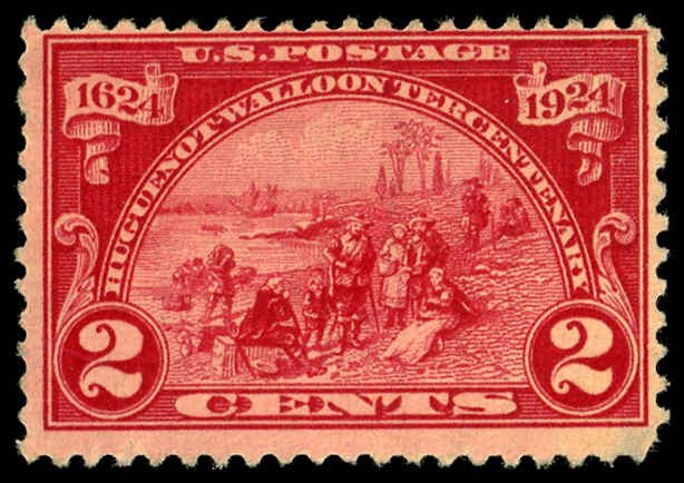 US Sc 615  F-VF/Mint NO GUM - 1924 2¢ Car Red - Huguenot-Walloon - See Descript