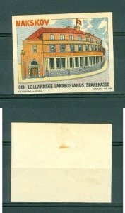 Denmark. Poster Stamp. MLH.  The Lollandske Saving Bank Nakskov. Building,Flag