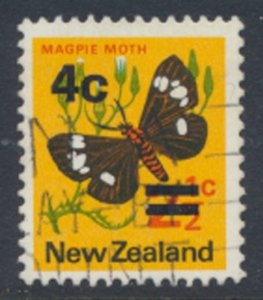 New Zealand SG 957c Used OPT  4c on 2½  SC# 480 Magpie Moth  1973 see scan