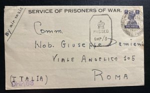 1942 Dehra Dun India POW Internment Camp Letter Cover to Rome Italy Timoanaro