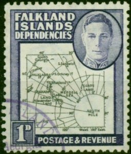 Falkland Island Dep 1946 1d Black & Violet SGG2a 'Gap in 80th Parallel' V.F.U