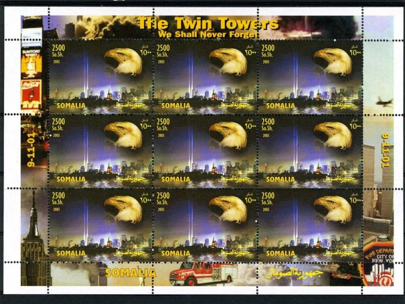 Somalia 2003 THE TWIN TOWERS WE SHALL NEVER FORGET Sheet Perforated Mint (NH)