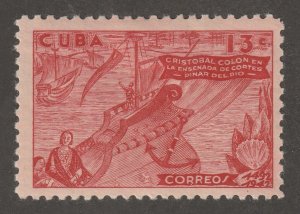 Cuba, stamp, scott#391,  mint, hinged,  13 cents, Columbus