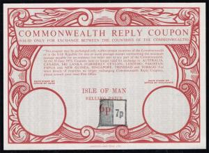 Isle of Man Commonwealth Reply Coupon 7p on 6p; Unused